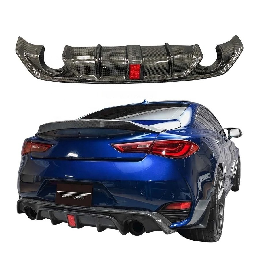 New  High Quality Wet Carbon Fiber Rear Diffuser Lights Exhaust Cut-Outs Q60S Coupe Bumper-Bolt-On 100% Fitment